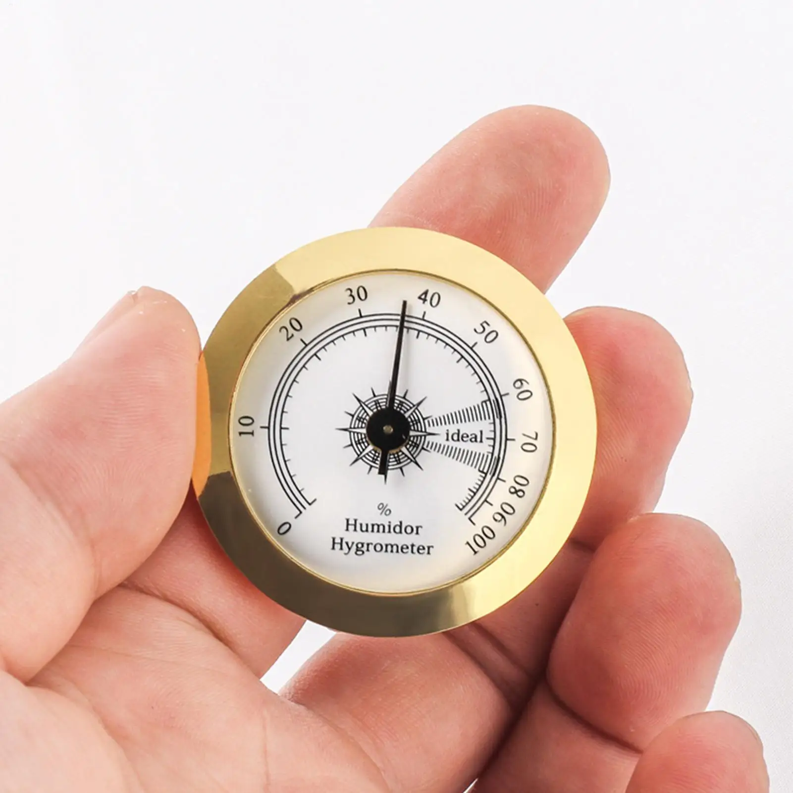 Analoges Hygrometer mit goldenem Rahmen, hochpräzises Luftfeuchtigkeitsmessgerät für Zigarre-Humidor, Gitarrenkoffer, Violine und Sammlerstücke