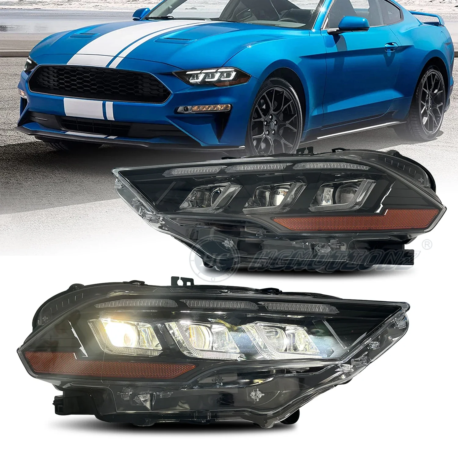 

Light Emitting Diode Car Headlights 2018-2022 High Quality DRL Startup Ford Mustang Animated Headlights