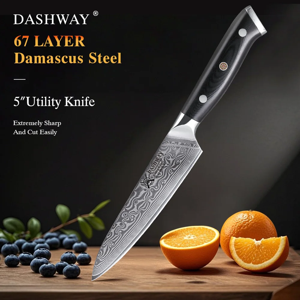 

DASHWAY 5-inch Kitchen Utility Knife Damascus Steel Professional Chef Knife Peeling Fruit Knife Vegetable Meat Cooking Tools