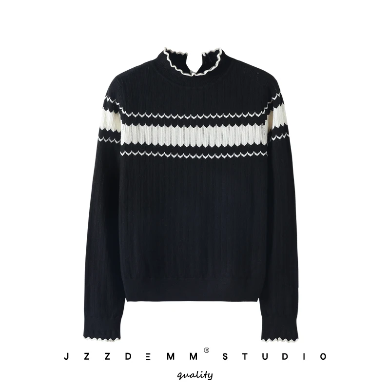 Knitted Hollow out Long Sve Mid-Ne Base irt Autumn Winter New Sle Women's Sweater Slim Fit Inner Wear Top JZZDEMM