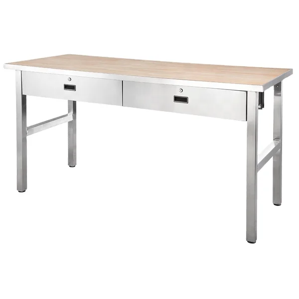 Modern Warehouse Staff Workstation Metal Frame Office Desk With Wood Top Workbench