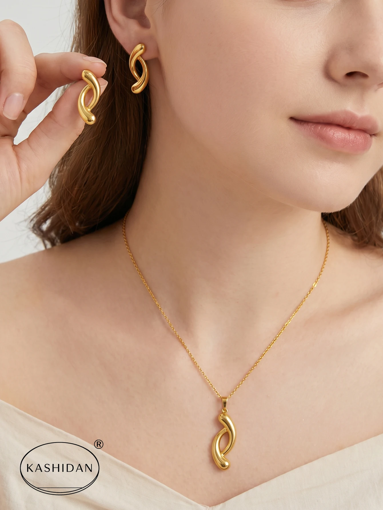 Fashion Stainless Steel Jewelry Set for Women Irregular Liquid Lava Pendant Necklace Glossy Abstract Stud Earrings