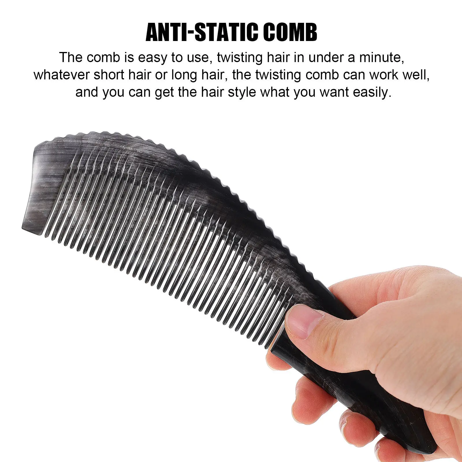 

1Pcs Black Long Hair Comb Cow Horn Material Gentle on Scalp Anti Hair Loss Fashion Portable Comb for Women Daily Styling Tool