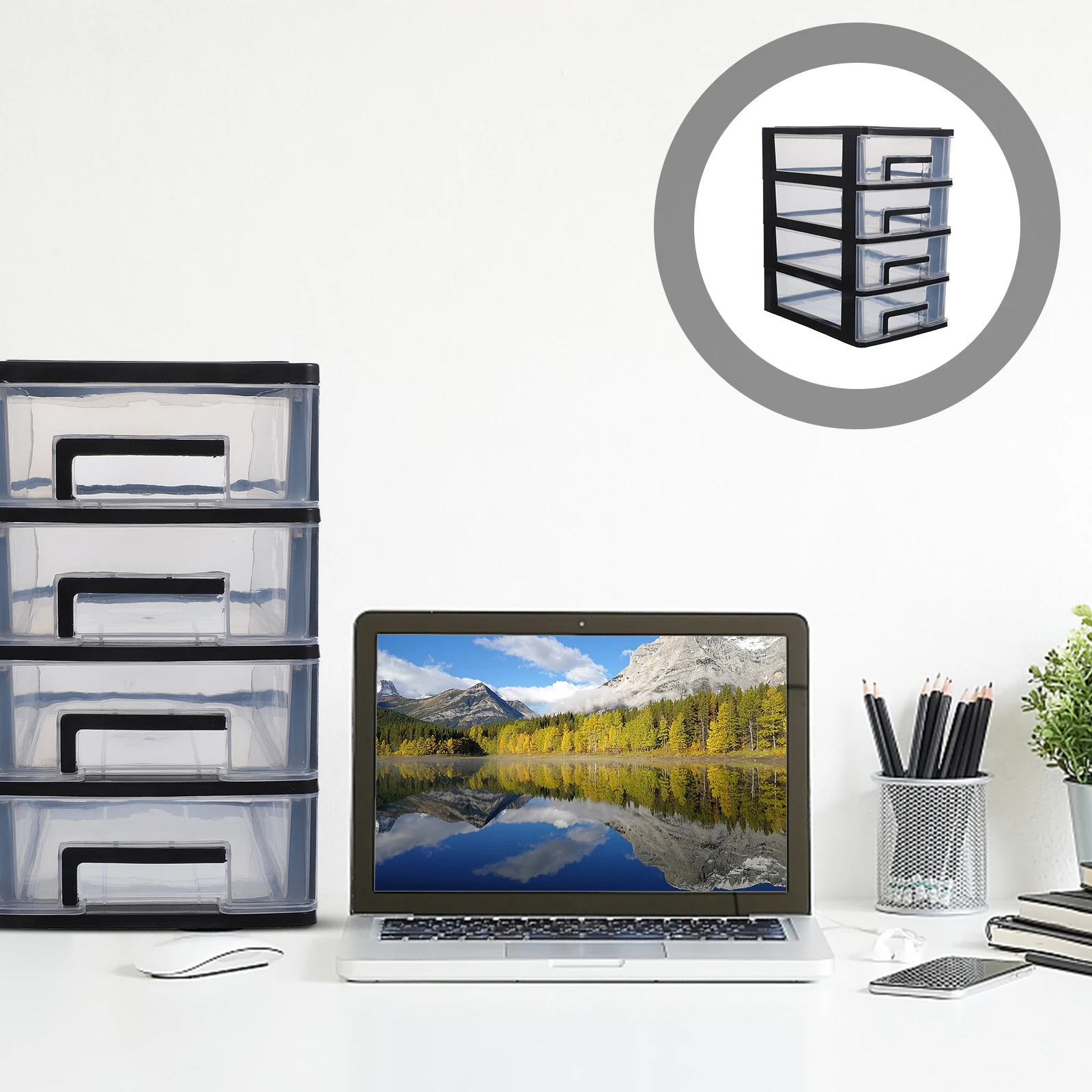 

Drawer Type Storage Cabinet Lightweight Portable Desk Organizer Black Color Multi-layer Shelf Plastic Furniture