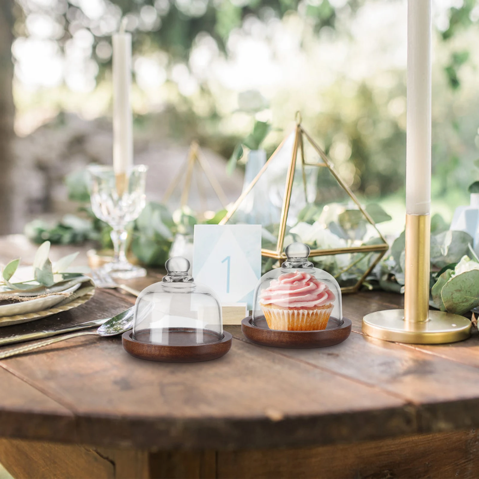 

Mini Cake Plate Wood Base Cheese Candy Dessert Stand Glass Dome Birthday Party Display Tray Cake Plate with Dome