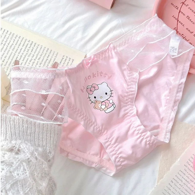

Hello Kitty Sanrio аниме периферийные милые сексуальные кружевные трусики с героями мультфильмов креативные сексуальные трусы Y2k с низкой талией бикини для девочек праздничный подарок