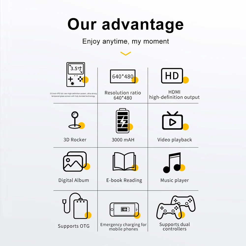 GB350 مشغل ألعاب محمول 3.5 بوصة IPS شاشة مدمجة 20000+ ألعاب نظام لينكس وحدة تحكم ألعاب فيديو ريترو محمولة لـ PS1/GBA