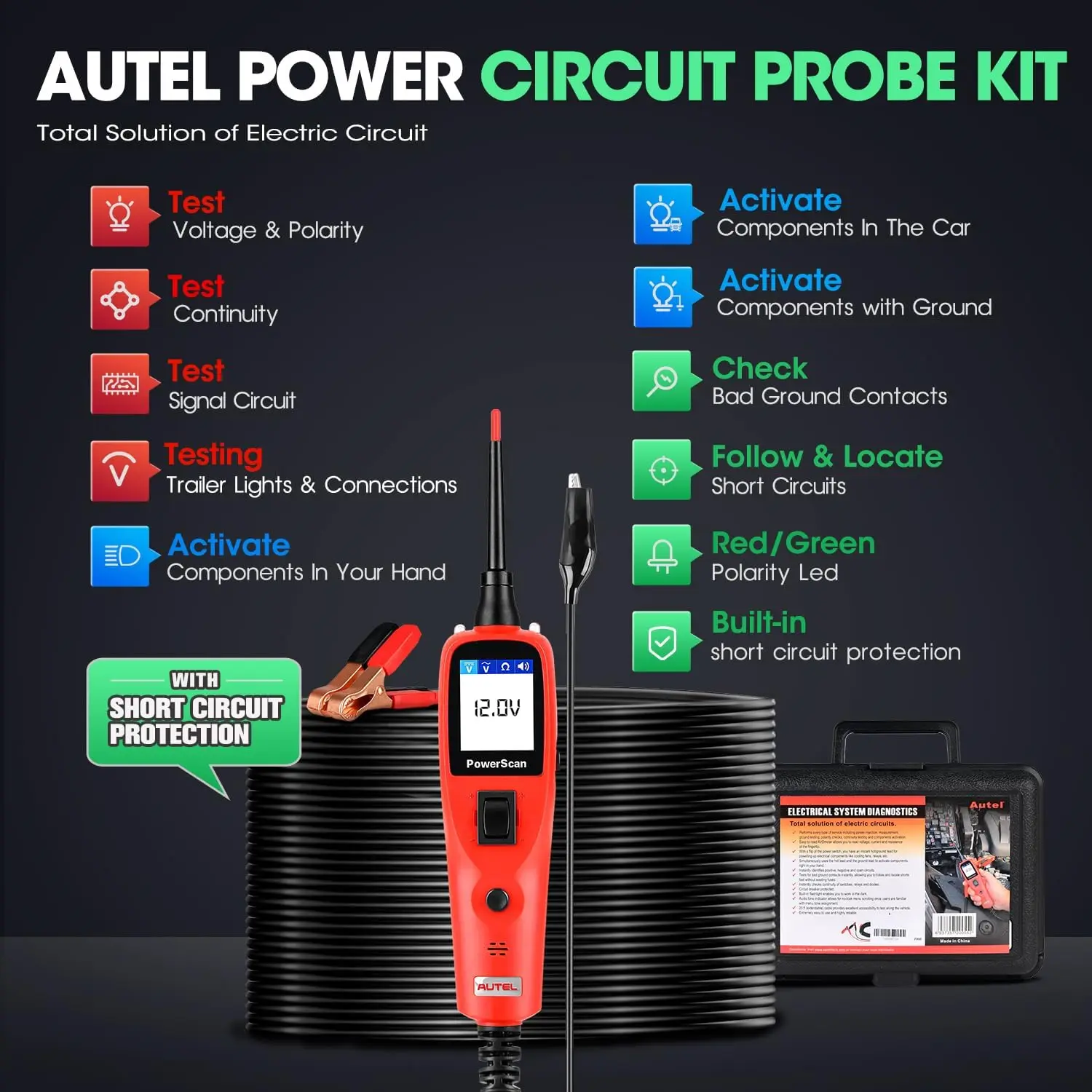 Circuit Tester, Power Probe Tool, 12-24V Electrical Short Open Breaker Finder, Automotive Tester, Digita