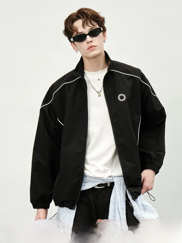 Loose Fit Printed Stand Collar Jacket Thin Autumn Outerwear for Men And Women Reflective Strip Soft  Sport Coat