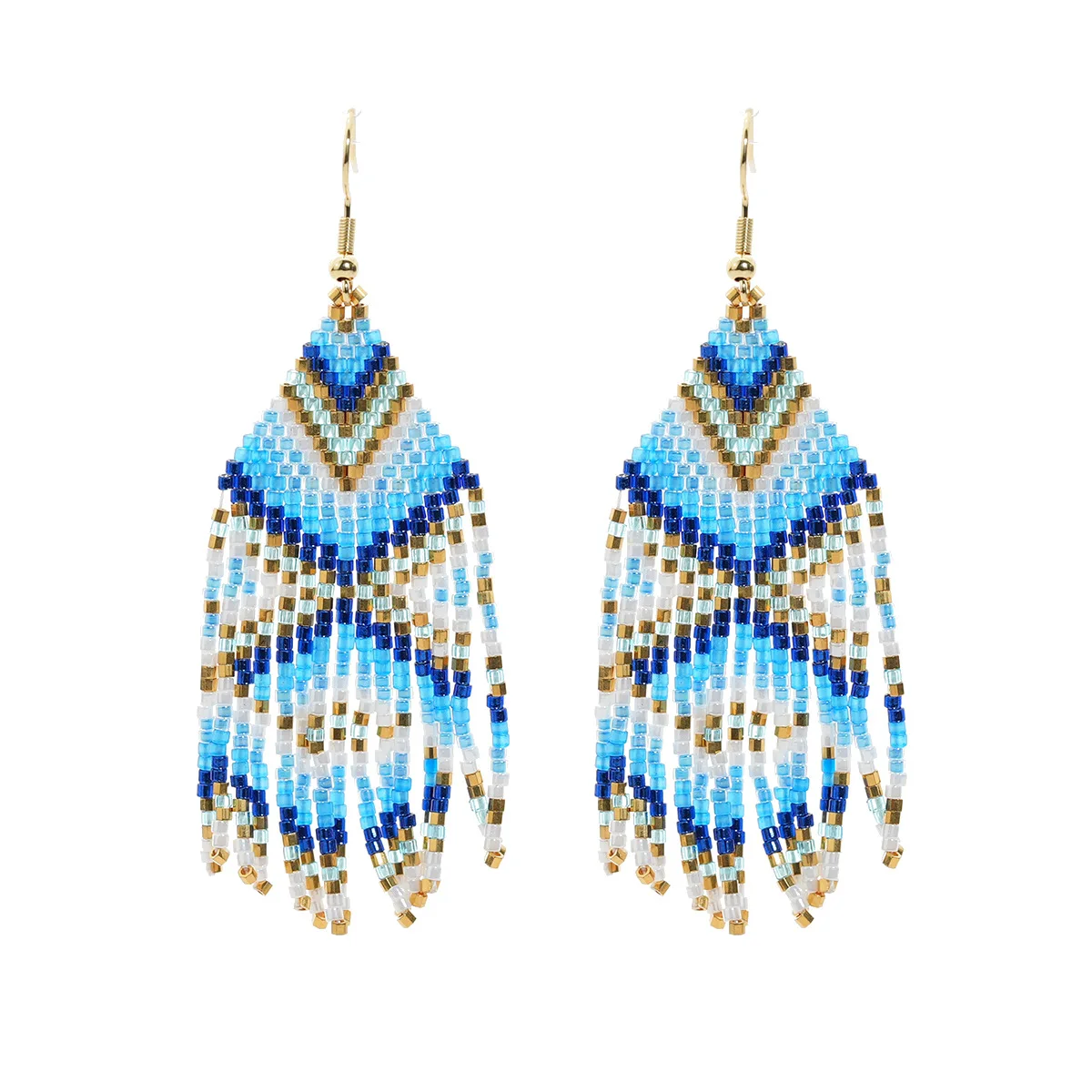 ZGMXR  Rice bead earrings Tassel Geometry Gradation color Creativity Alloy Bohemia Fashion Simple Hand weaving Beaded earrings