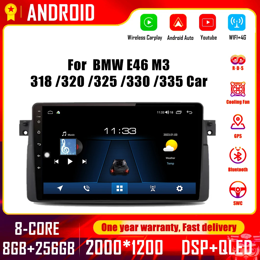 

Android 14 for BMW E46 M3 318 /320 /325 /330 /335 Car Radio Multimedia Video Player Navigation Stereo Screem wireless carplay