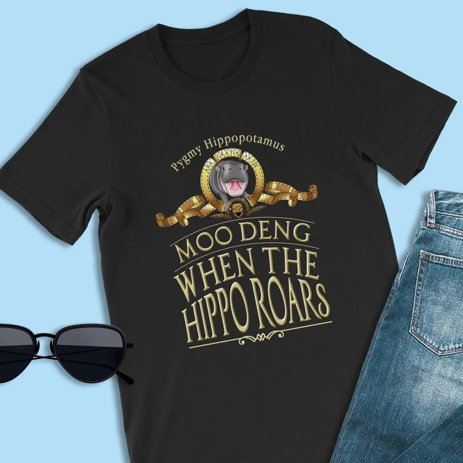 Moo Deng Pygmy Hippopotamus When The Hippo Roars Funny T Shirt Vintage 90s for Fan Club Animal Lovers vintage Washed Versatile