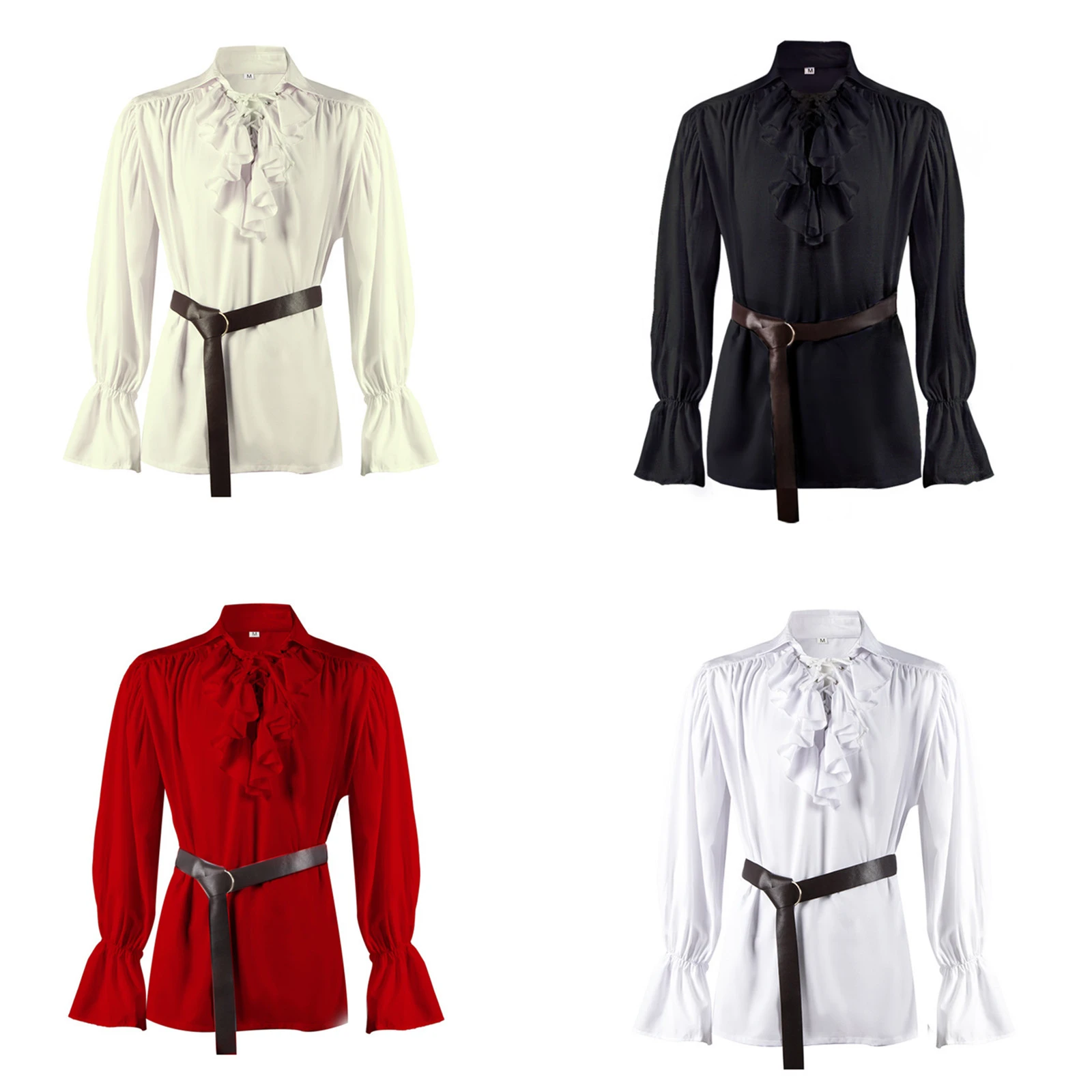 

Awwwcos Adult Pirate Shirt Vampire Renaissance Victorian Steampunk Gothic Ruffled Shirt with Belt Medieval Halloween Costume