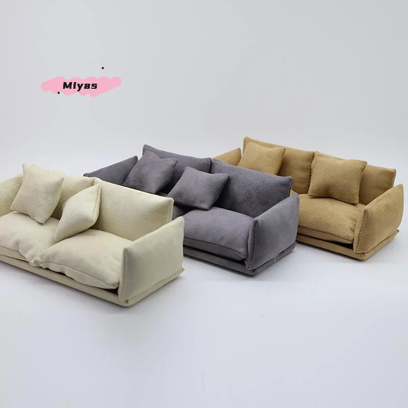 Italian Suede Sofa Set for Dollhouse Miniature Living Room Chairs Decor Furniture Simulation Kids Pretend Play Toy