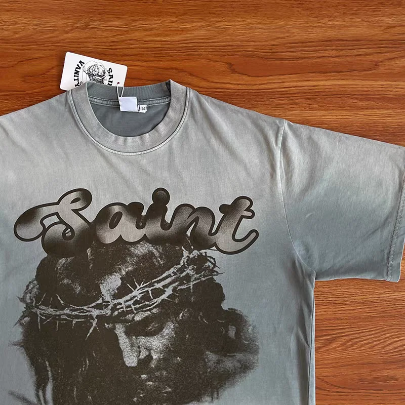 

SAINT VANITY Washed Outdated Short Sleeved T-shirt Men Women T Shirt Top Tees