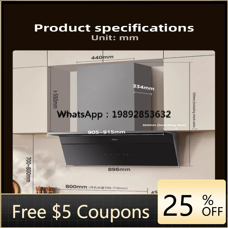 A1 Range Hood for Home Kitchen, Top and Side Ultra-Thin, High Suction, Steam Cleaning 2.0