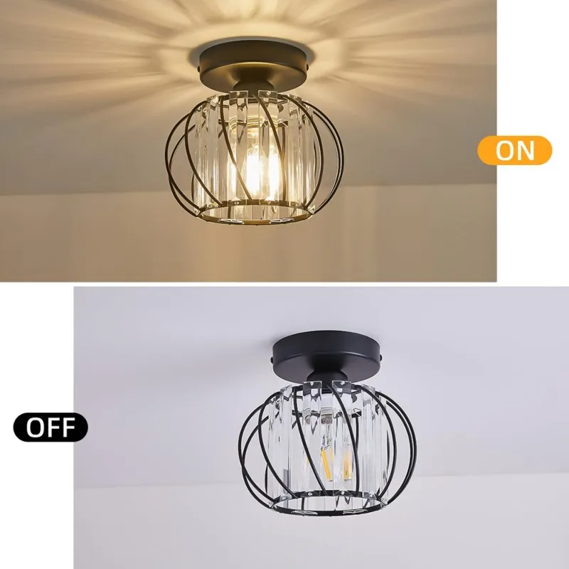 

ABMH-Ceiling Light Crystal Design, Metal Cage Lamp, Semi Flush Mount Chandelier For Corridor Bathroom Kitchen