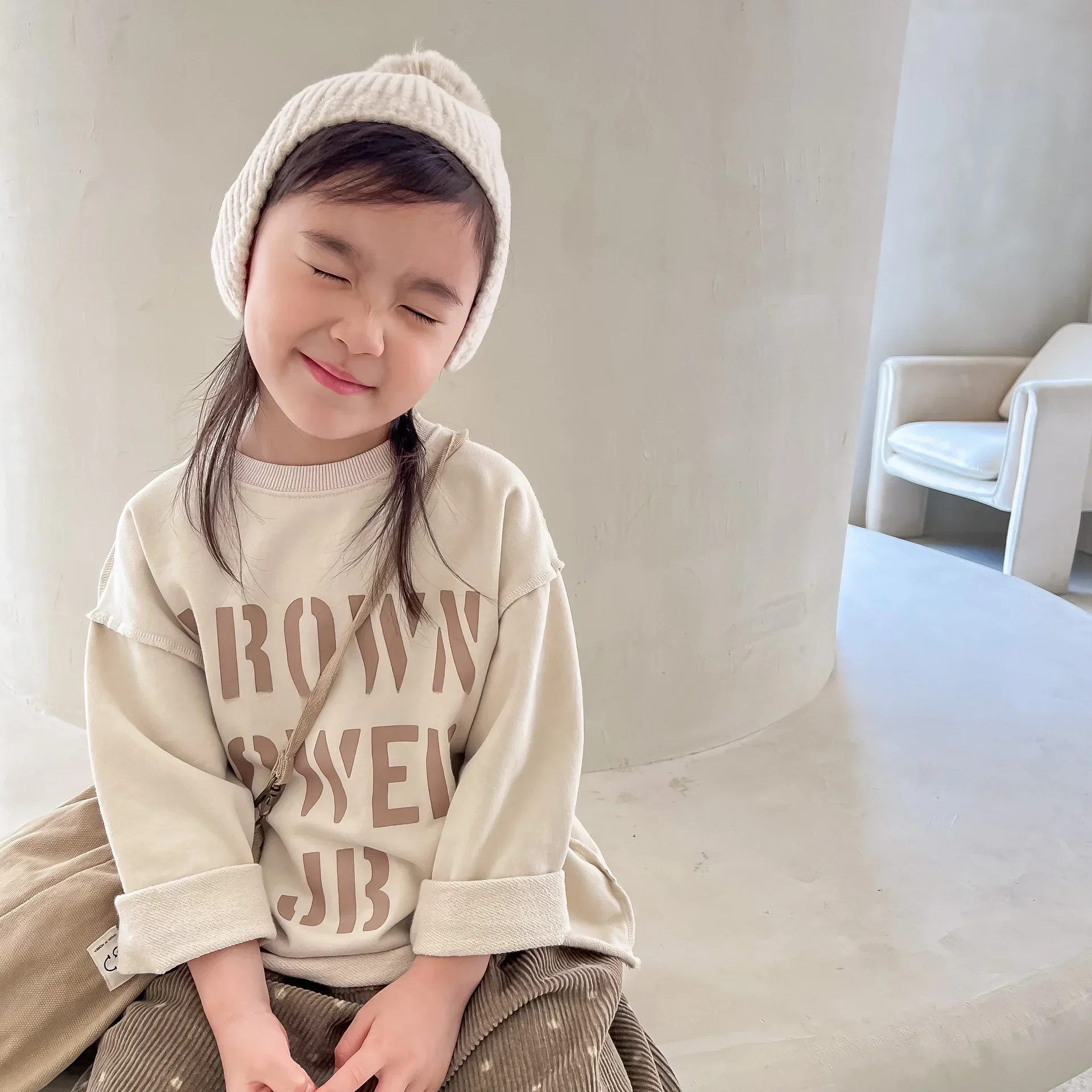 ملابس الأطفال الجديدة للأطفال هوديي الأولاد تي شيرت الفتيات قاعدة قميص الخريف القطن رسالة اليابانية الكورية طويلة الأكمام تي شيرت #3