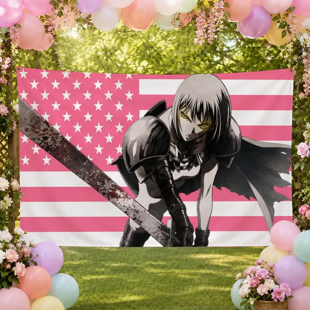 Anime Dark Fantasy Claymore Flags Fan Banner Tapestry Wall Hanging Garage BarDorm Camp Party Outdoor Home Decor Gift