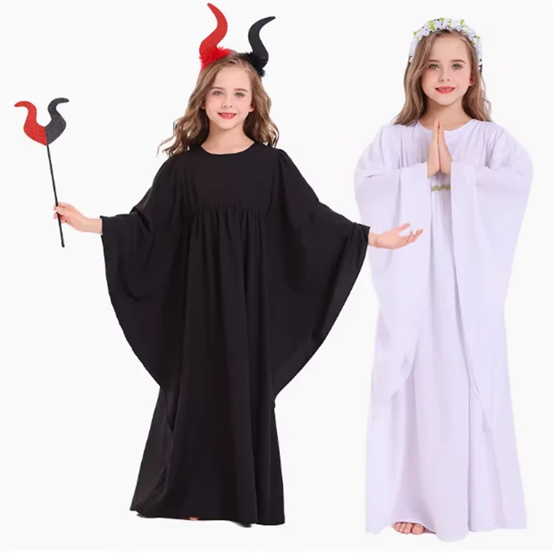 

Halloween Children's Goddess Long Dress White Angel Girl's Dress Story Speech Costume Polyester Fiber 100% Stage Performance ...