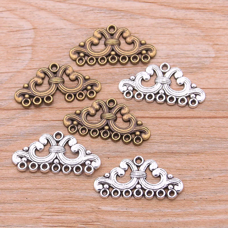 20 piezas 15*28MM 2 colores Retro aleación de Zinc hueco triángulo conectores porosos encanto Linker para DIY colgante accesorios de joyería
