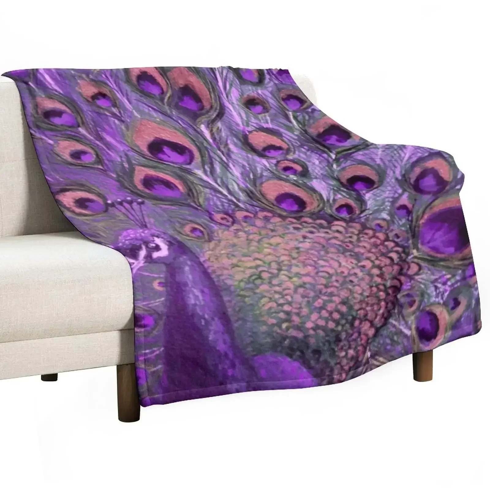 

Purple Peacock Full Glory Throw Blanket Plaid Custom Travel Blankets