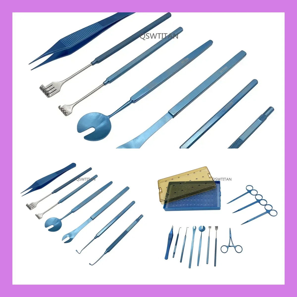 Kit oftálmico de microscopia de titânio – Instrumentos cirúrgicos de enucleação com caixa de esterilizador