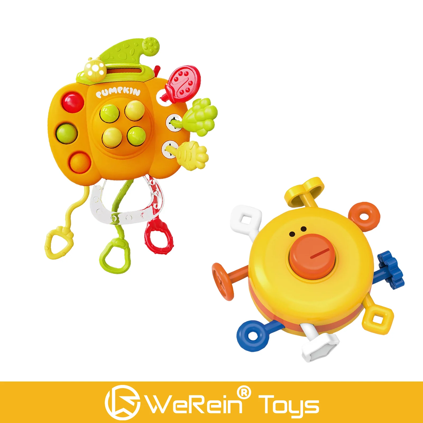 아기 장난감 & 감각 자극 치발기, 당기고 놀기 장난감 - 생동감 넘치는 호박 오리 기어다니는 장난감 (크링클 텐타클 포함)