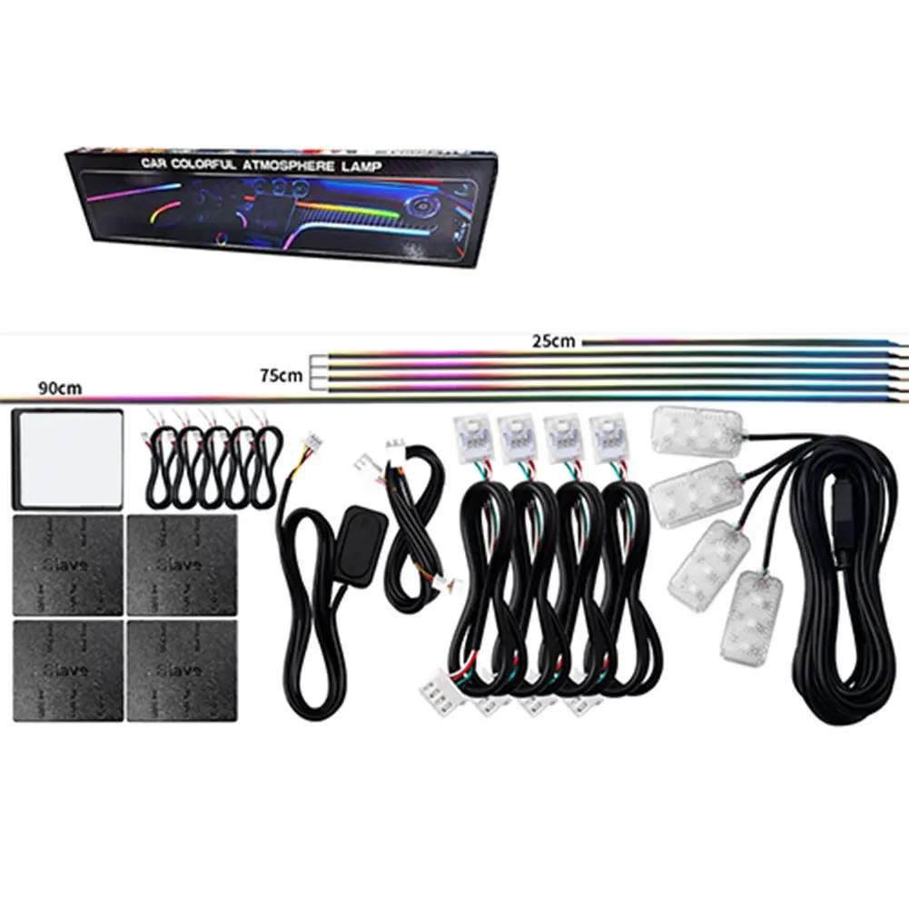 

Светодиодная лента для салона автомобиля 14-в-1 с эффектом радужного неона, синхронизацией с музыкой и настройкой зонирования