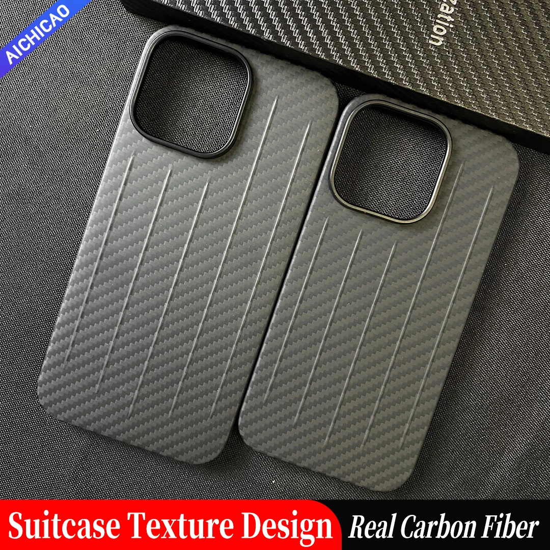 Phone Case for iPhone 14 Pro Max, Real Carbon Fiber, Ultra Thin Protective Cover, Kohl's Luggage Texture, Fashion, 6.7