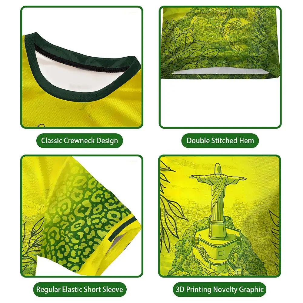 New Brazil Themed T-shirt Men's Brazilian Style Jesus Graphic Sports Jersey Unisex Street Trendy Breathable Short Sleeve Tees