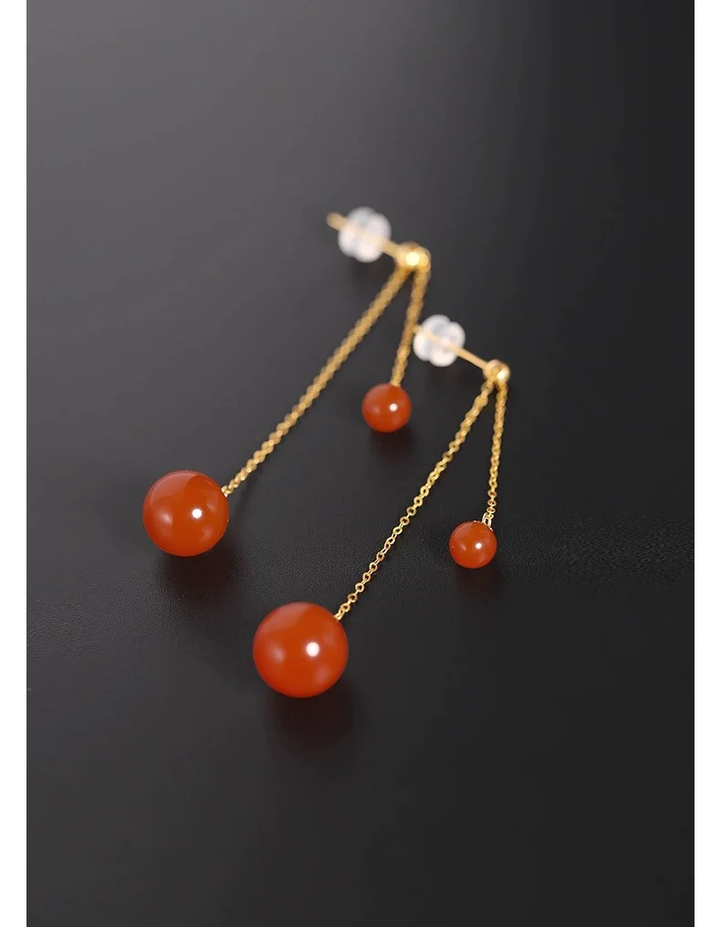 

Gold earrings Natural red agate Fine Jewelry New Real 18K for Women Au750 Design Simple Fashion Gift