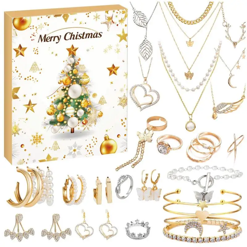 2025 Christmas Advent Necklace Gift Box 24 Days Countdown Calendar For Earrings Necklace Bracelet Making Accessories