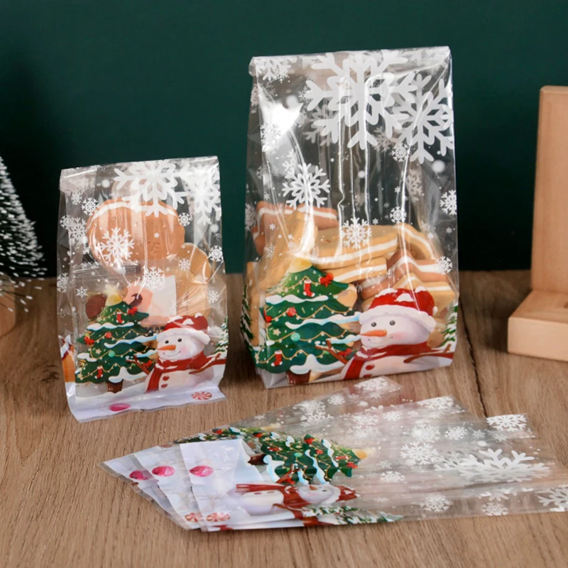 25/50 stücke Frohe Weihnachten Süßigkeiten Taschen Santa Claus Schneemann Backen Cookie Geschenke Verpackung Tasche Weihnachten Dekoration Für Home Neue jahr Geschenk