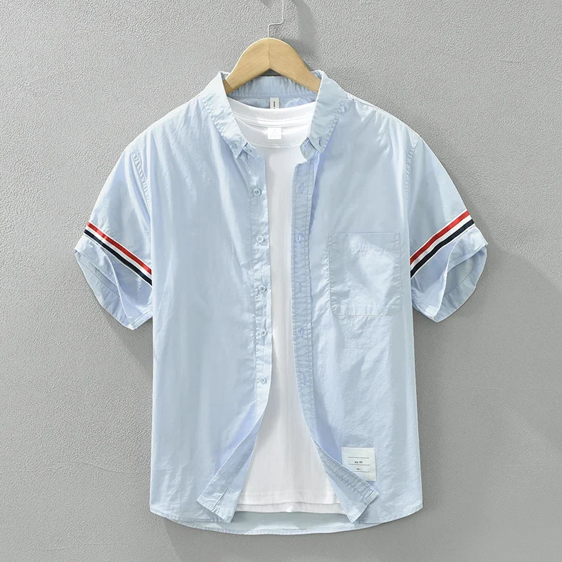 

2024 Summer New Solid Short Sleeve Shirts for Men Plus Size Casual Loose Turn-down Collar Shirts