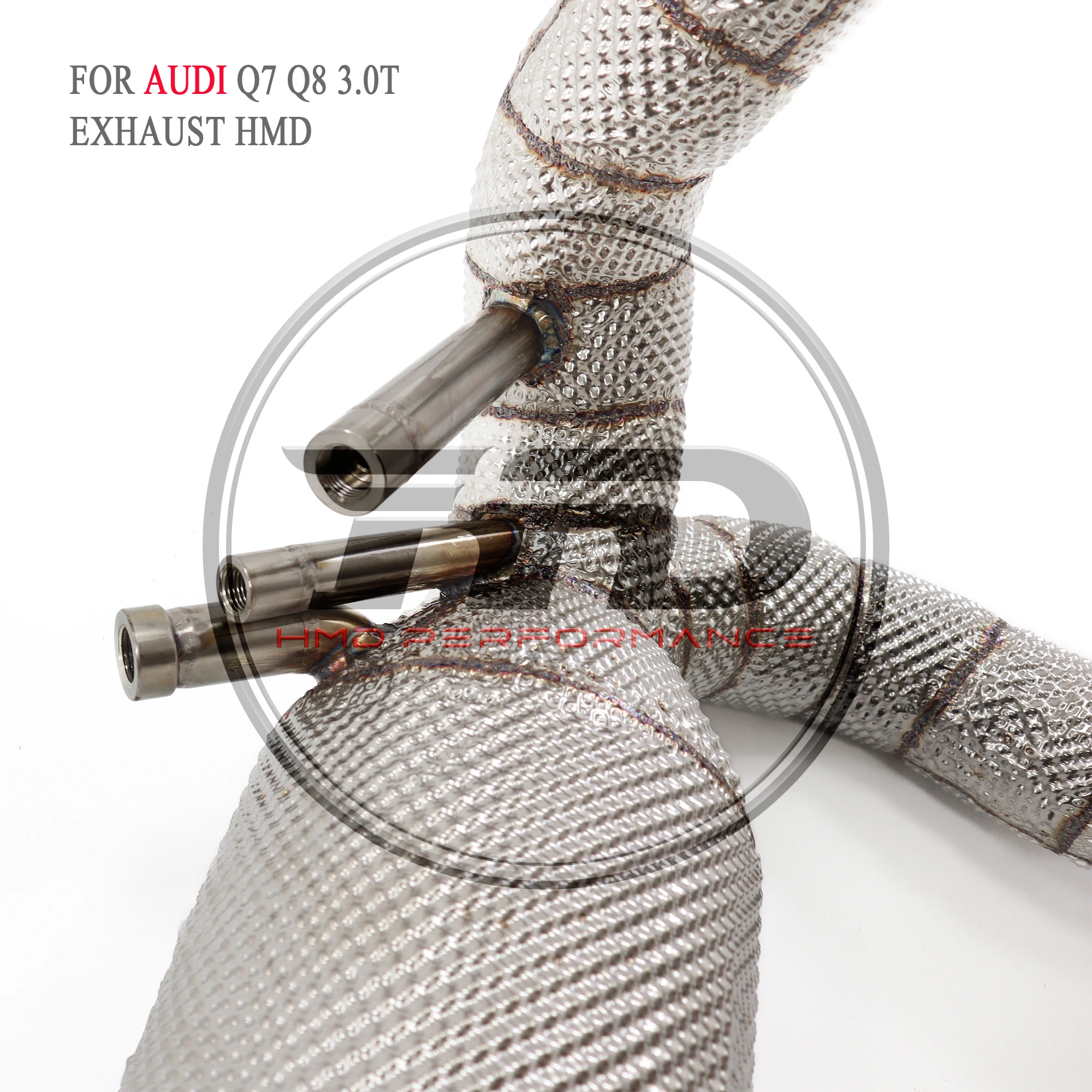 HMD رائجة البيع العادم أداء التدفق العالي النازل لإصدار أودي Q8 Q7 3.0T مع أنبوب سباق درع الحرارة مع التحفيز