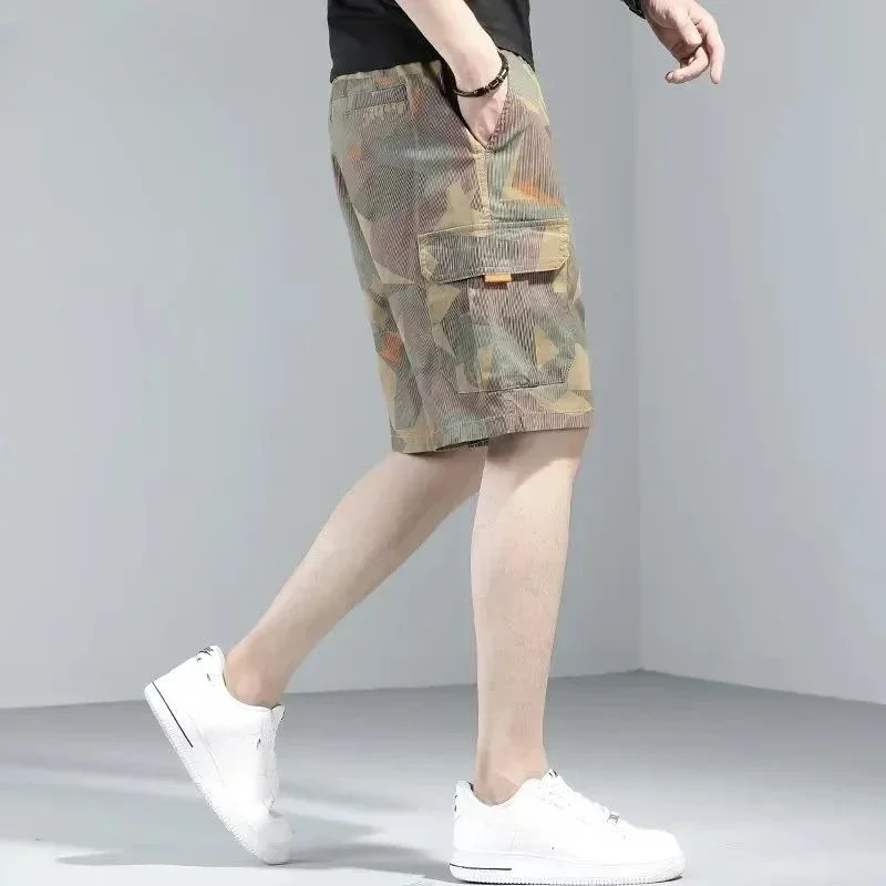 Men\'s Cargo Shorts with Draw String Camo Male Short Pants Green Camouflage Comfortable Beautiful Cotton Designer Nylon Vintage