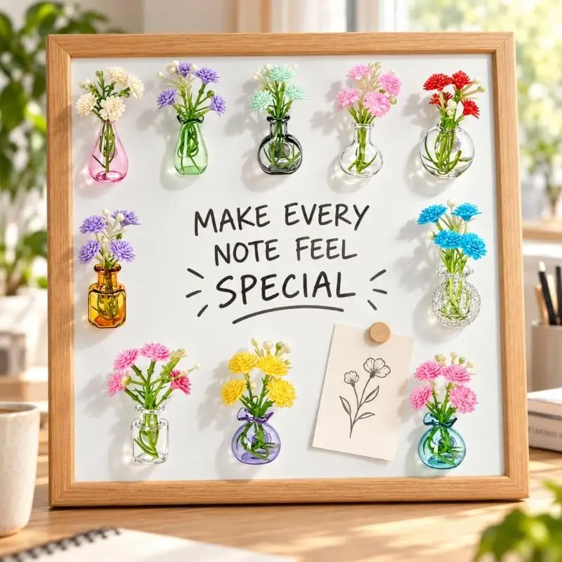 Mini Flower Holders, 10-Piece Set for Repositionable Displays on Iron Refrigerators and Storage Cabinets