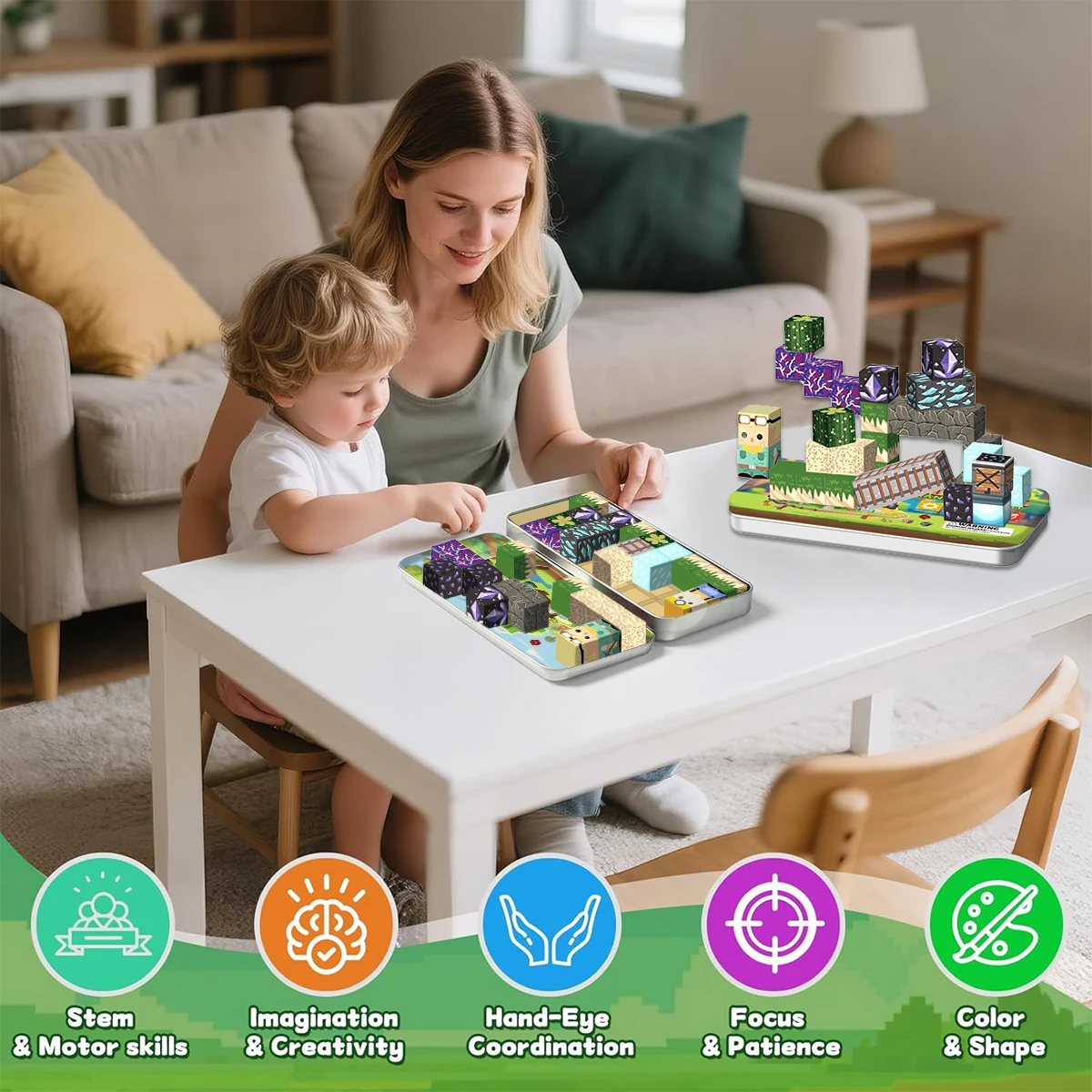 자석 블록 사막 보물 찾기 세트 3세 이상 DIY 모델 어린이 STEM 교육용 감각 장난감 철제 상자 포함