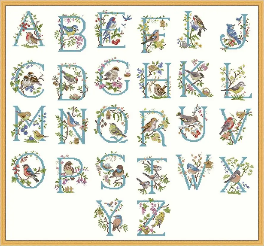 

YIXIAO-Counted Cross Stitch Kit, Cross Stitch, RS Cotton with Cross Stitch, Lbp-Flower and Bird Letter, abc-69-64