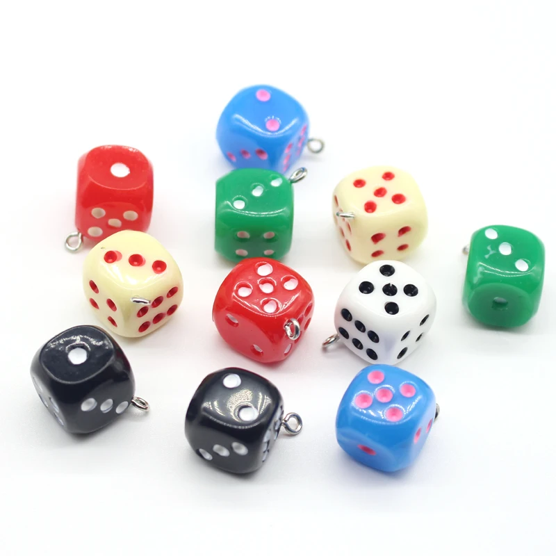 10pcs/lot Fun Mini Figurines Resin Dice Charms For Keychain Findings Diy Crafts Necklace Earring Pendant Make  Jewelry Accesory
