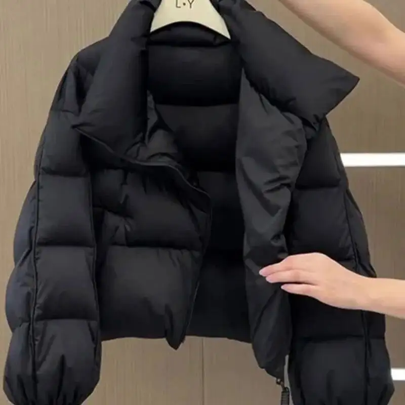 Winter New Fashionable Women's Cotton Jacket Stand Collar Versatile Warmth Design Long Sleeve Loose Fit Polyester Filling