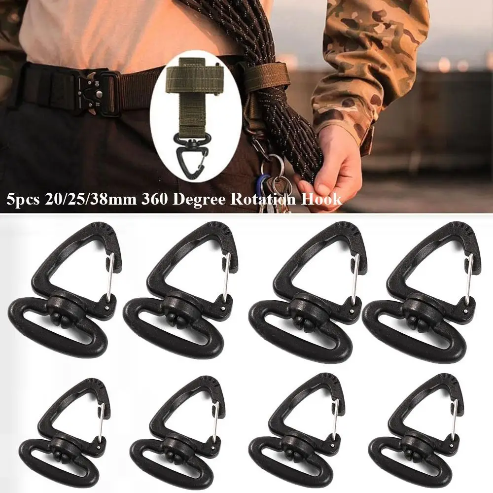 5pcs New Plastic Alloy Camping Hiking Keychain Black Spring Quickdraws Hooks Belt Clip Outdoor Tool