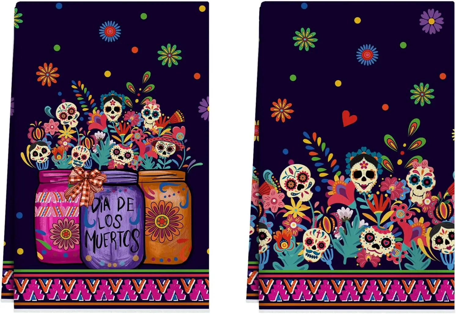 Mexican Day of The Dead Skull Flowers Kitchen Dish Towels Cleaning Supplies Absorbent Bar Hand Dishcloths Hand Towels Home Decor