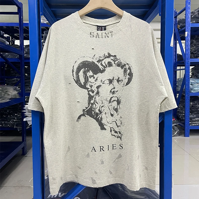 

Sainichael 25FW ARSCRW SWR ARIES Men's Vintage ort Sve T-irt Loose Fit round Ne Youth Faion Spring Collection