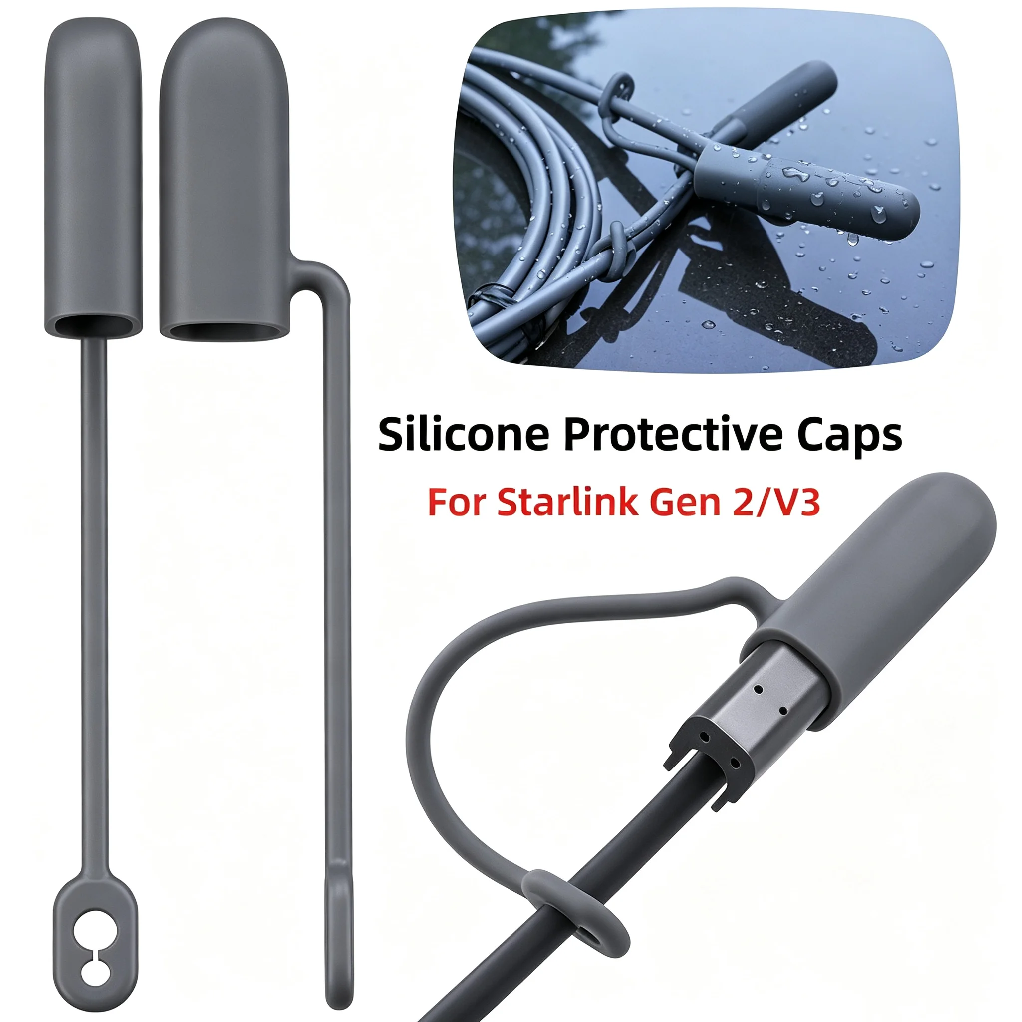 4Pcs for Starlink Gen 3/2 Cable Silicone Protective Caps Waterproof Anti-Dust for Starlink V2/3 Cable Plugs End Covers Accessory