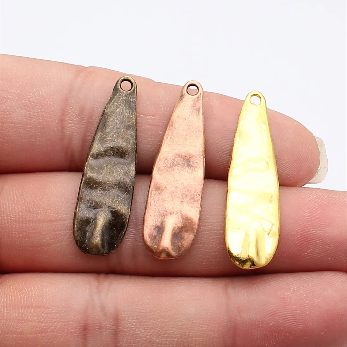 WYSIWYG 10pcs 36x11mm 3 Colors Antique Bronze Color Antique Copper Color Antique Gold Color Hammered Teardrop Pendant