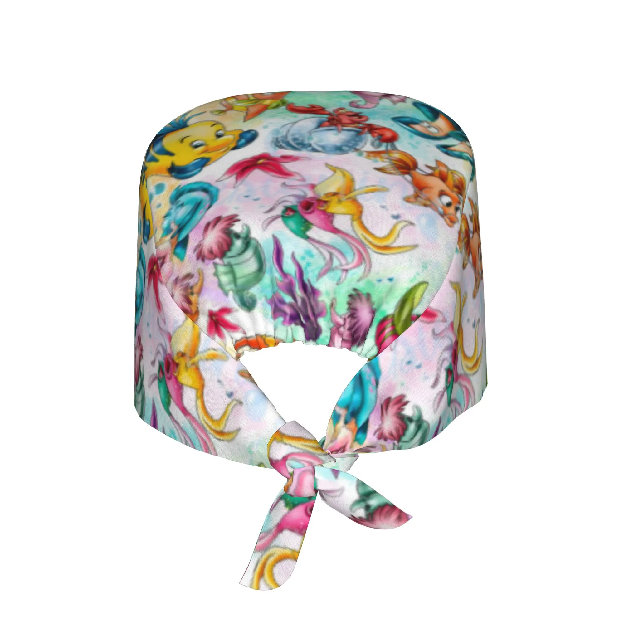Custom Adjustable Littles Anime Mermaides Working Hat Men Women Fish Manga Scrub Caps Scrub Nursing Doctor Surgeon Cap for Nurse