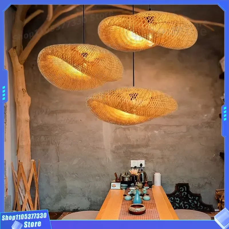 Medium Bamboo Art Chandelier for Chinese Restaurant Zen Dining Room Tea House Hot Pot Bar Hall Decorative Light Fixture Zen