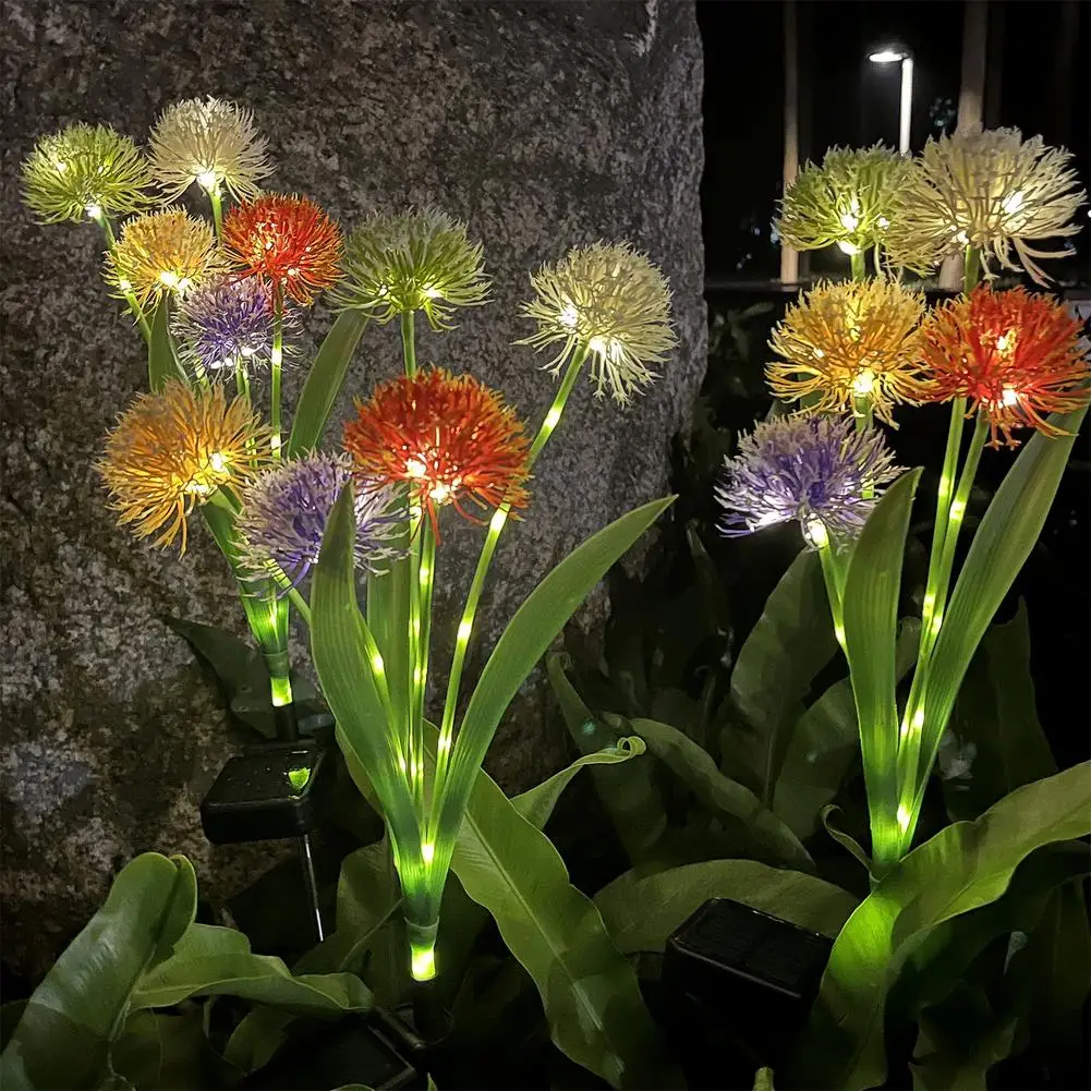 Outdoor Solar Dandelons Flores Luzes, impermeável, automático ligar e desligar, Jardim, Quintal Decoração, Ip65